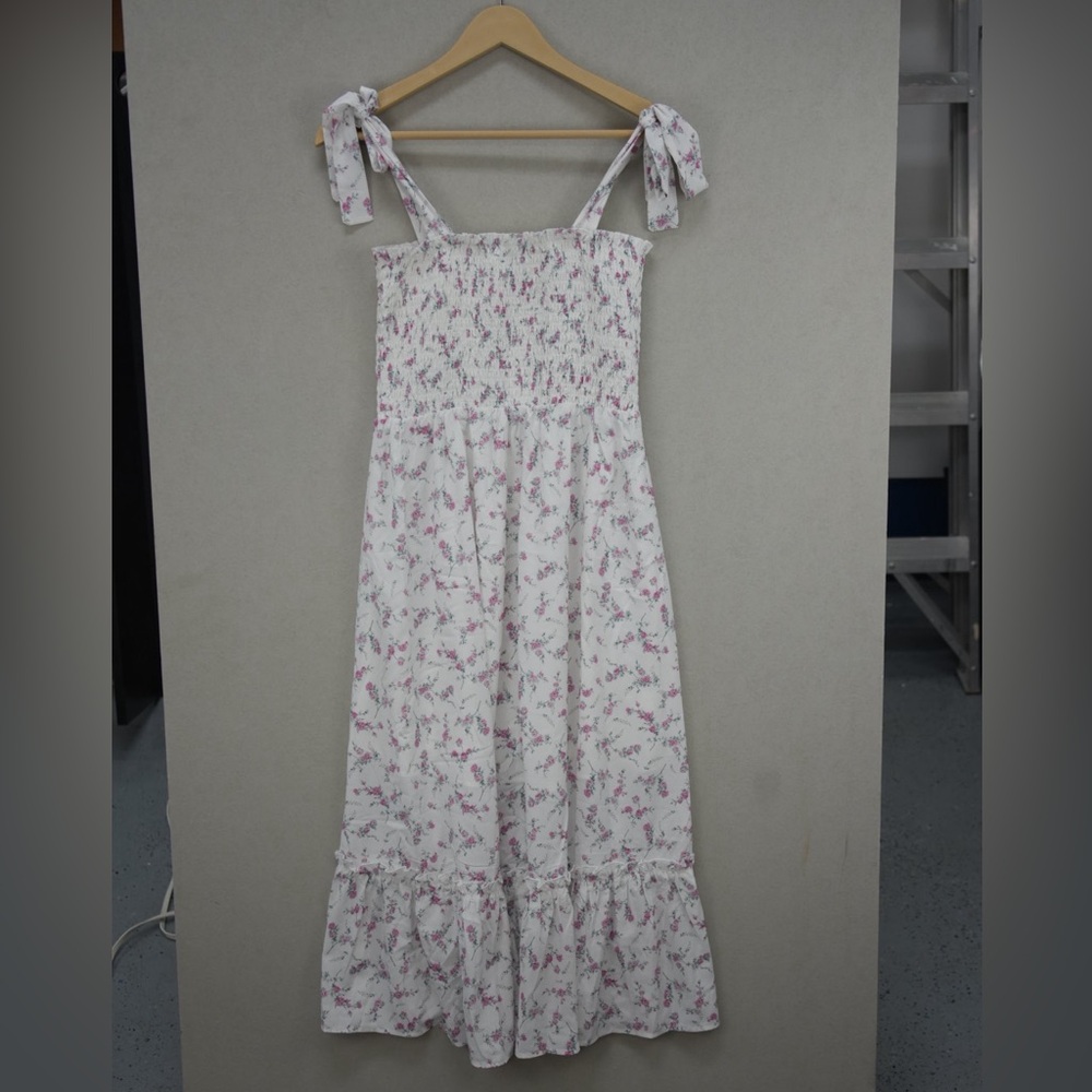 Floral White and Pink Maxi Dress